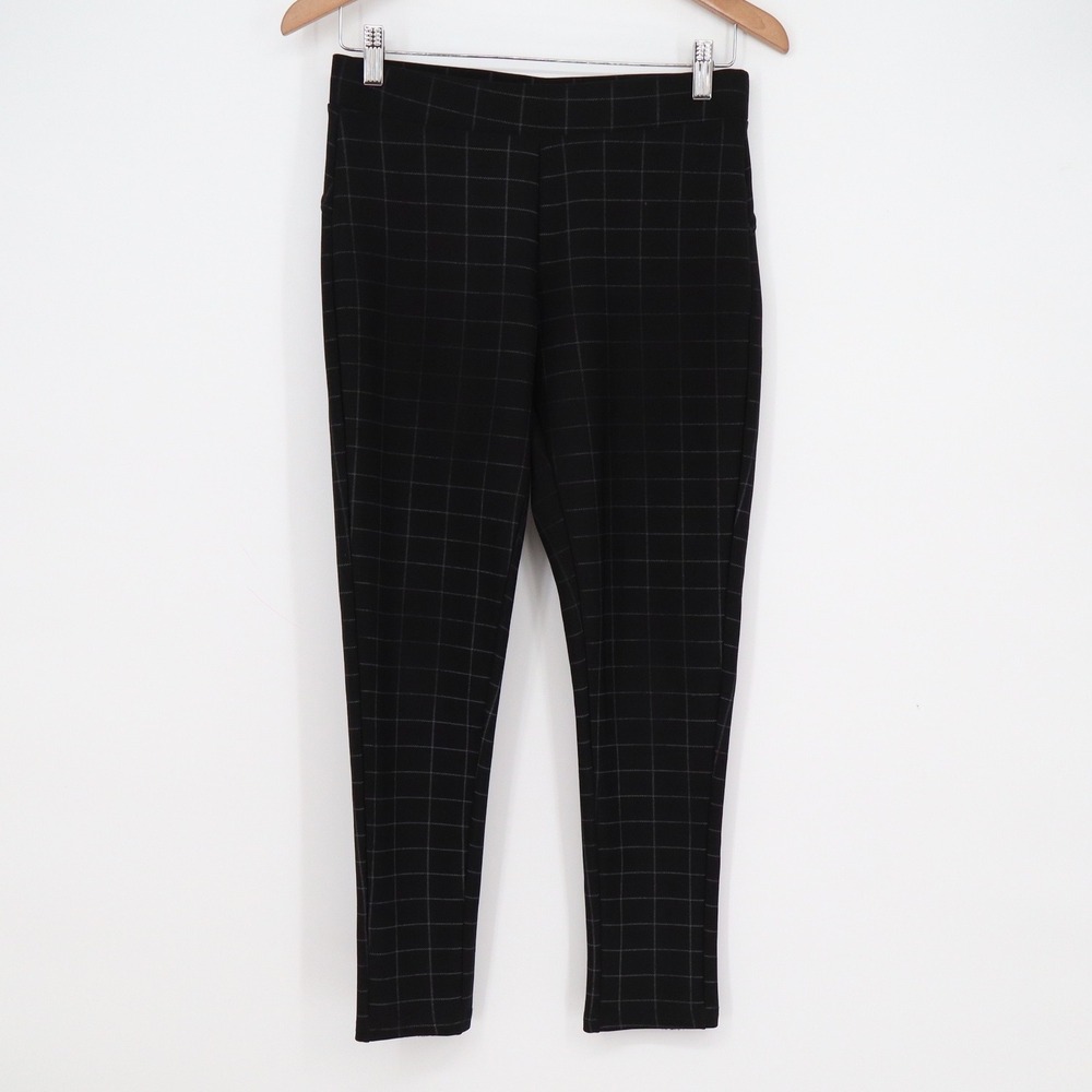 Maze Collection Womens Petite Small Black Windowpane Plaid Pull On Pants Stretch